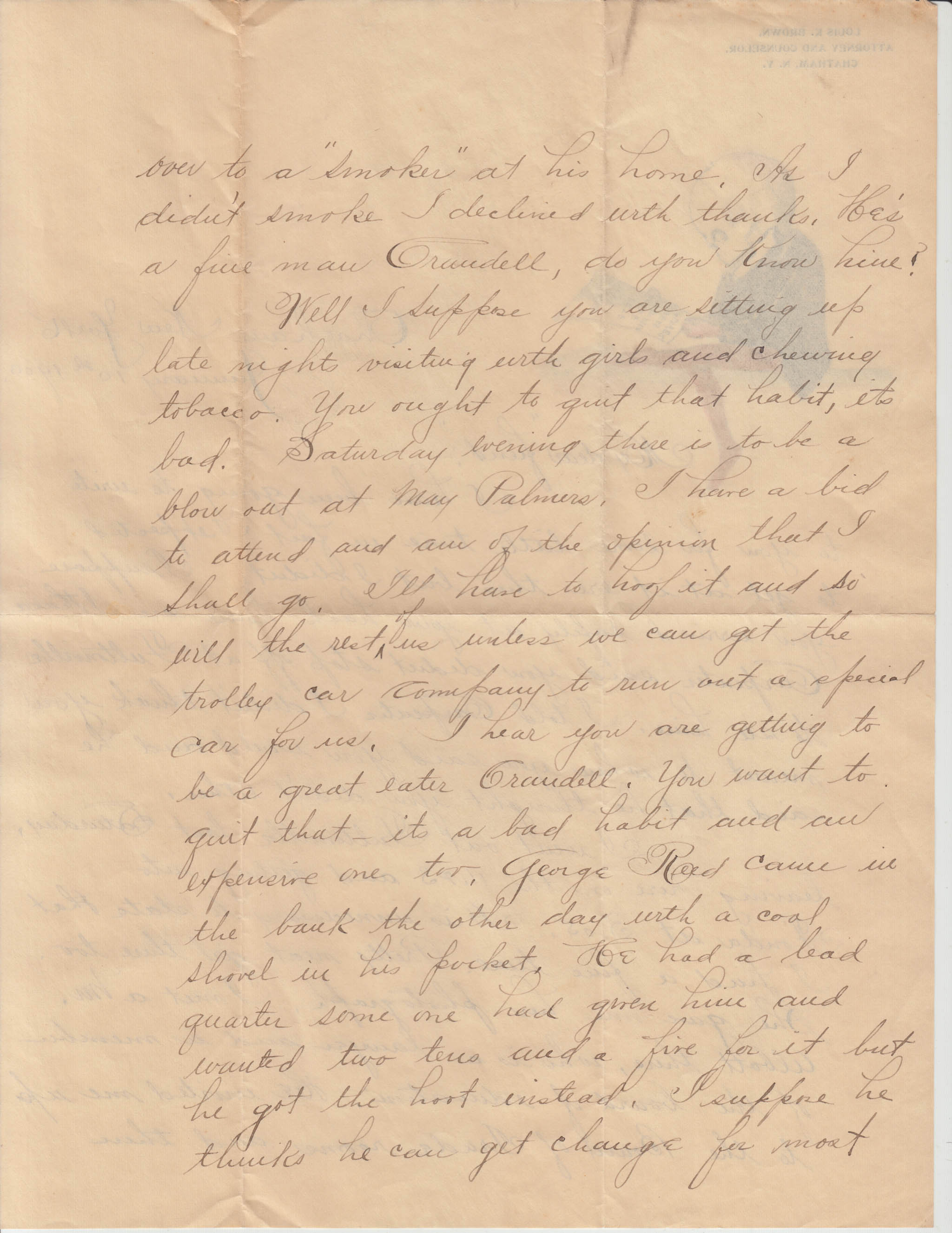 HBC005, 1900-01-10 Letter, To Walter Crandell by a Friend in Chatham